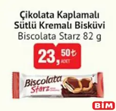 BİSCOLATA STARZ SÜTLÜ KREMALI BİSKÜVİ ÇİKOLATA KAPLAMALI 82 G fiyat ve kampanya bilgisi
